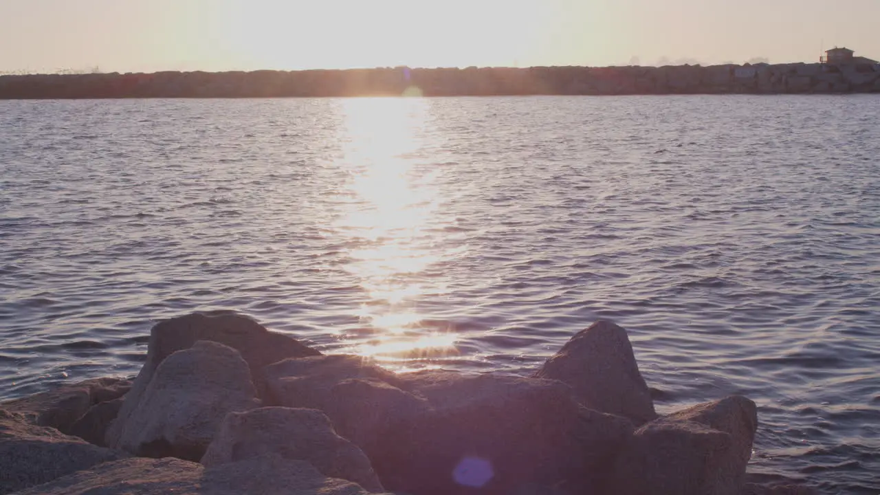 Bright sunset over a Pacific canal