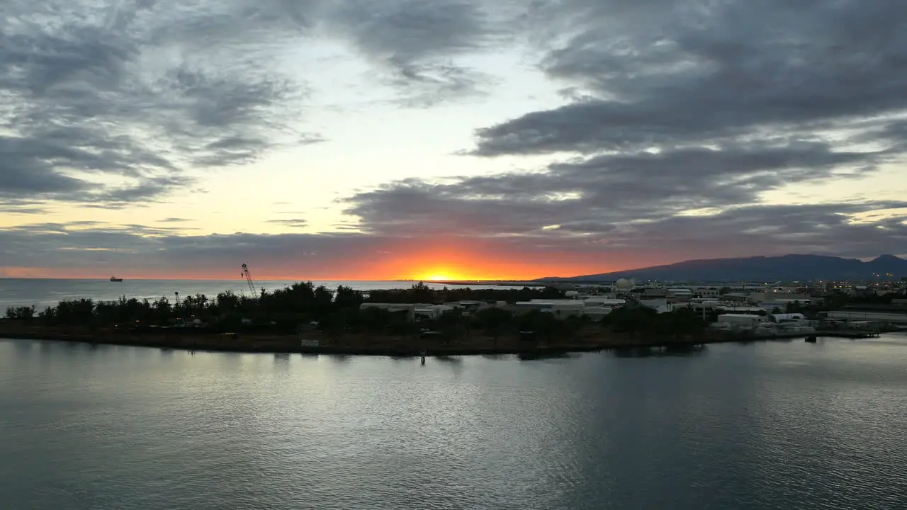 Oahu Honolulu Harbor Sunset With Grey Clouds Above