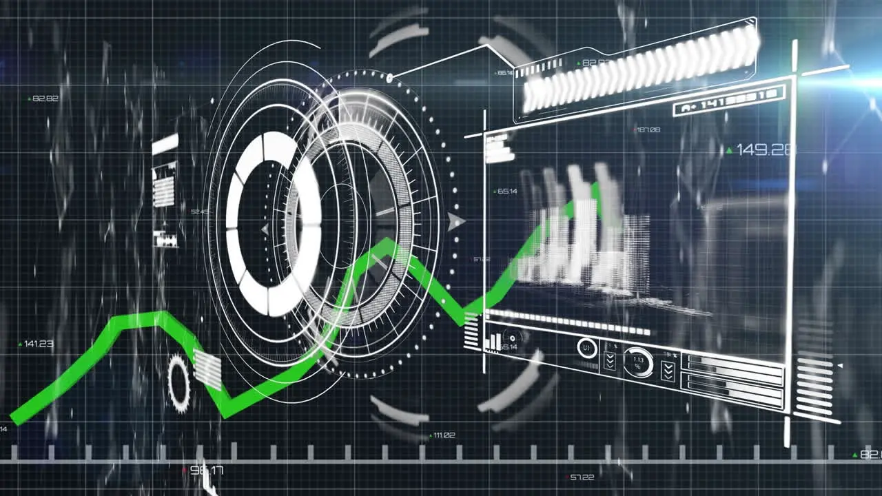 Animation Der Verarbeitung Verschiedener Daten Und Grafiken Auf Einem Schwarzen Digitalen Bildschirm