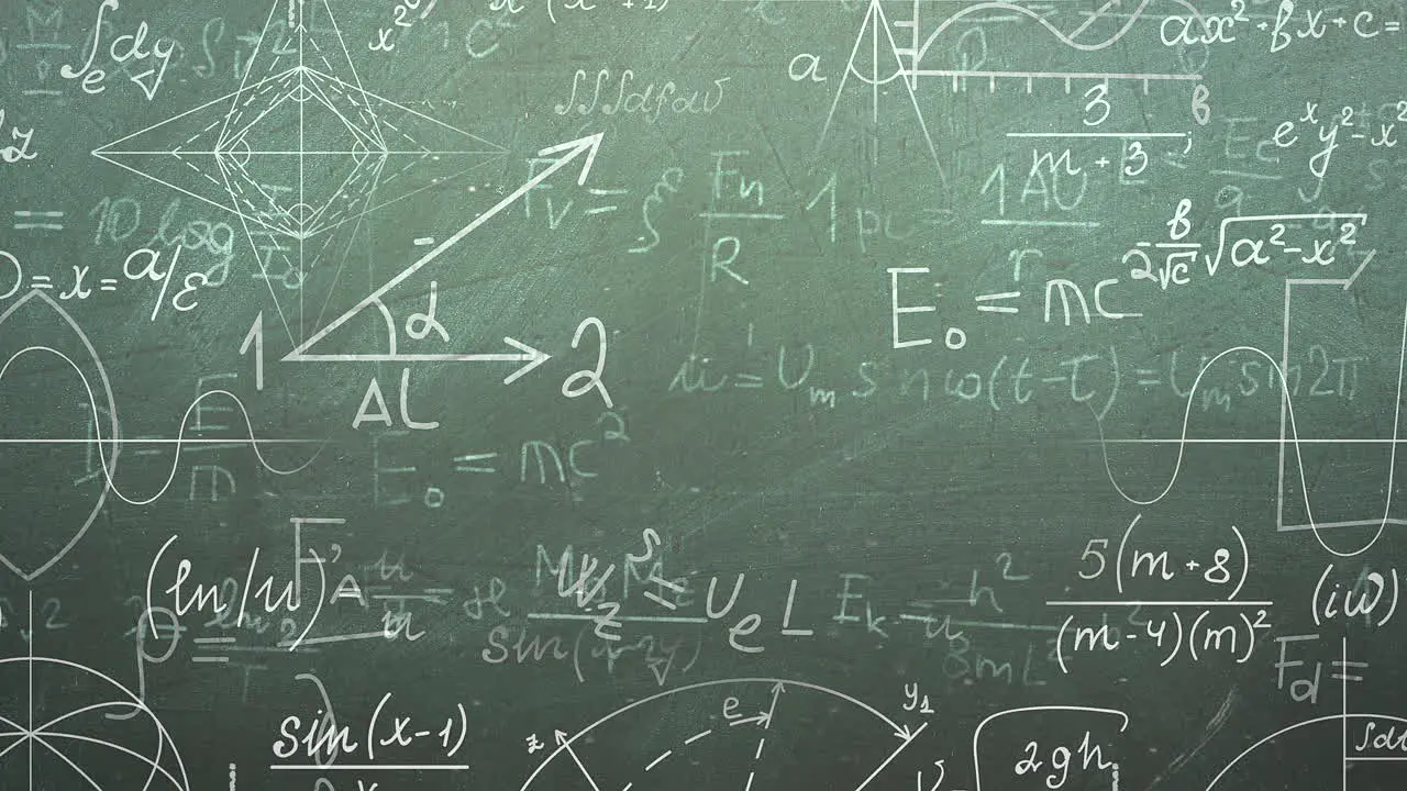 Closeup mathematical formula and elements on blackboard 3