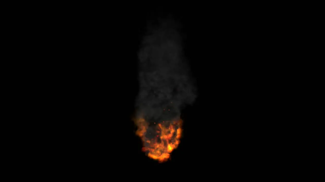 Visual effects VFX fire with sparks and thick smoke rising high on black background 2D animation