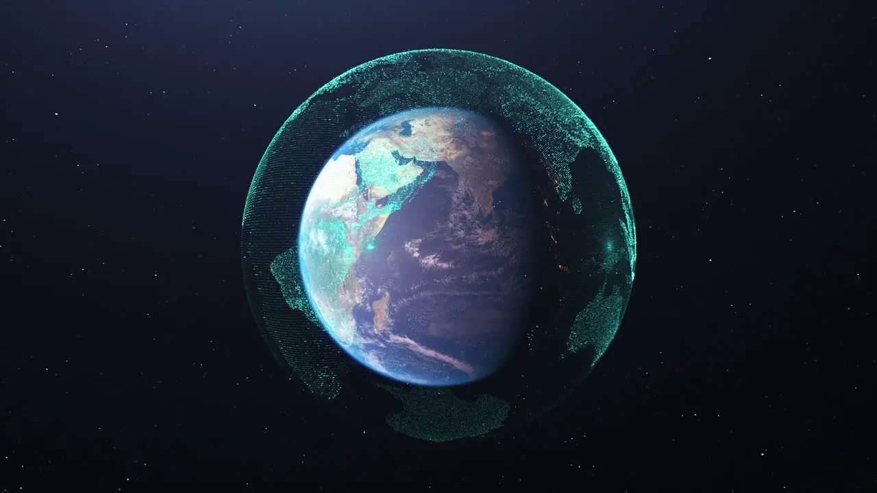 3d Planet Earth surrounded by holographic 3d Futuristic digital technology