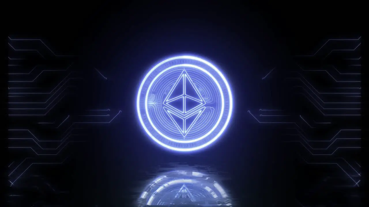 Neon glowing ethereum symbol cryptocurrency