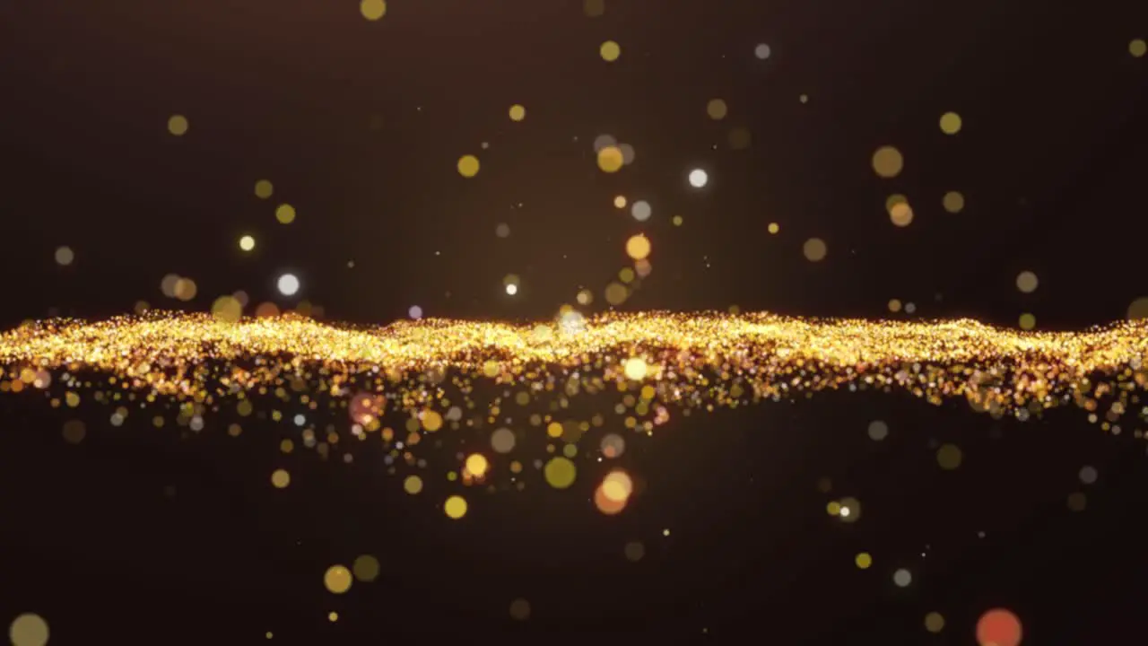 Gold particles horizon background bokeh with zoom effect