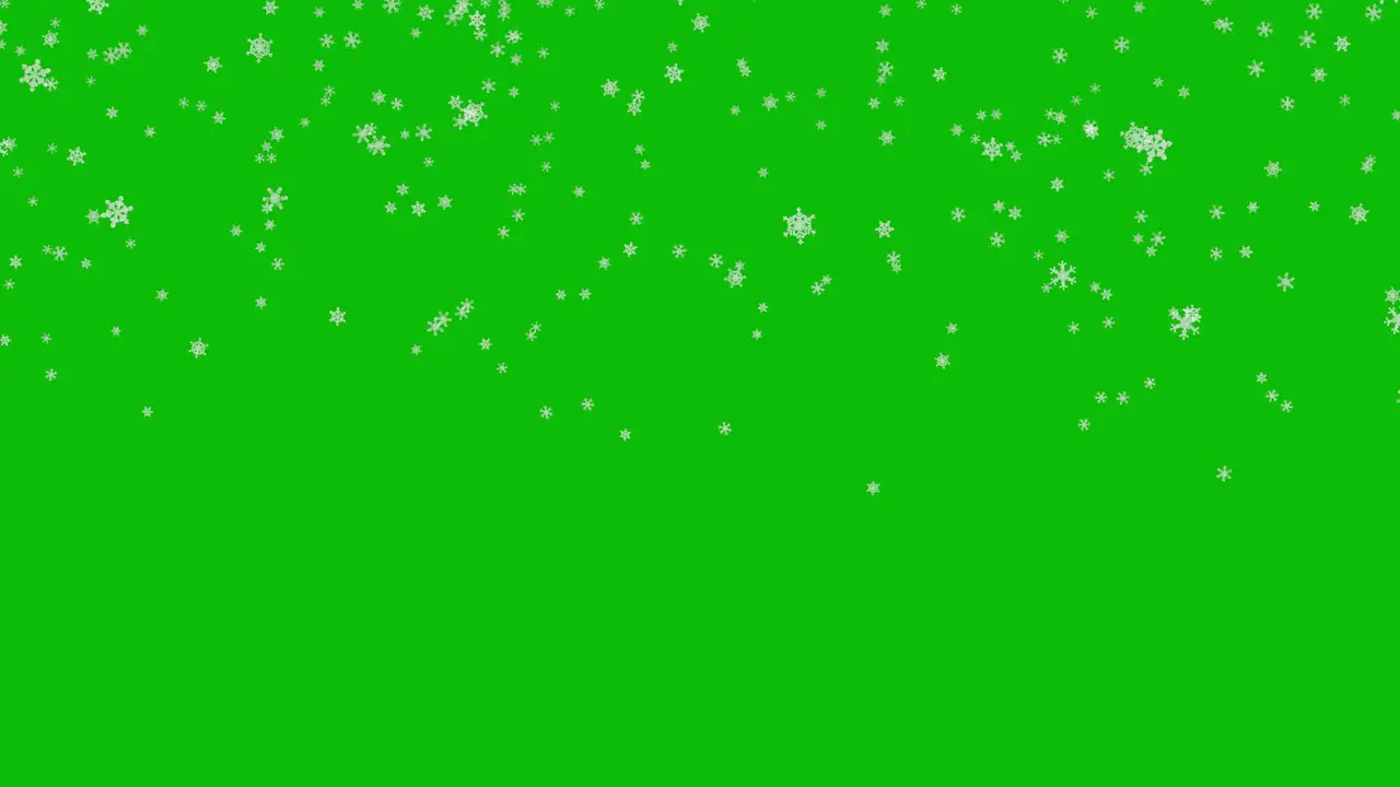 Visual effects VFX various shapes of snowflakes falling on green screen 3D animation