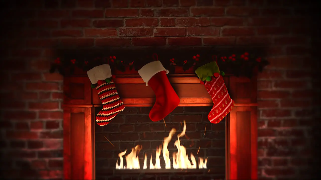 Animated closeup fireplace and gifts in the Christmas socks 1