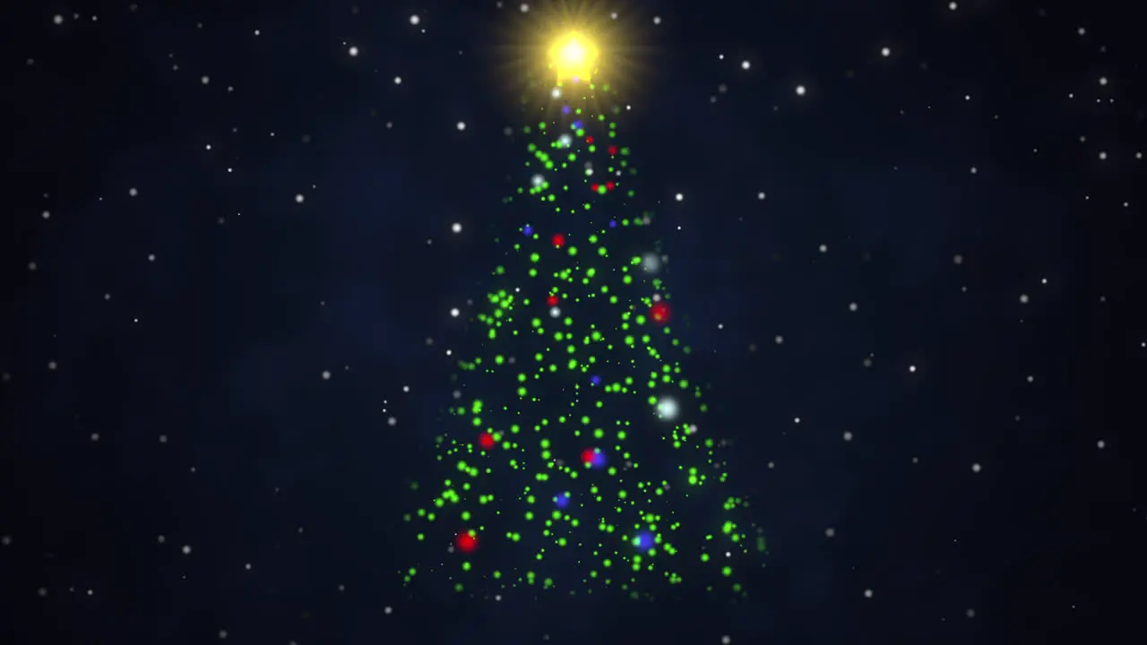 Animated closeup Christmas tree on dark blue background 3