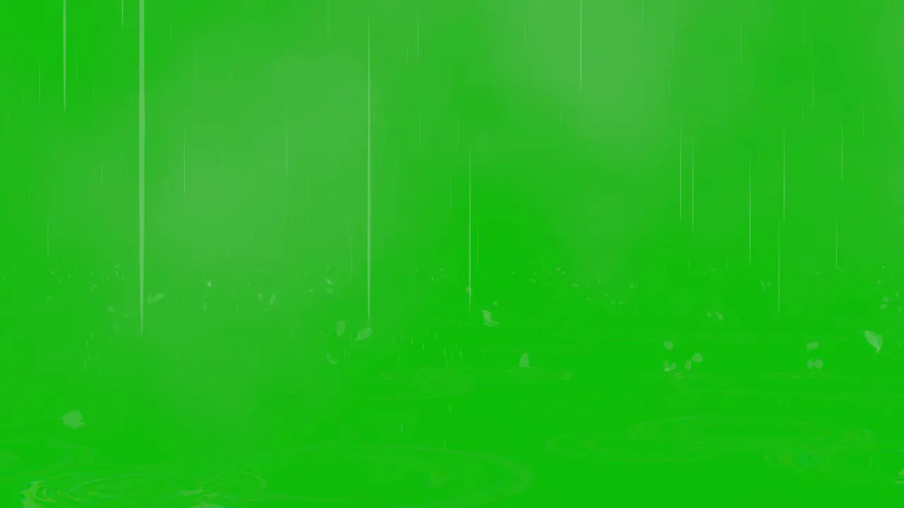 Visual effects VFX rain falling with droplets on green screen 3D animation