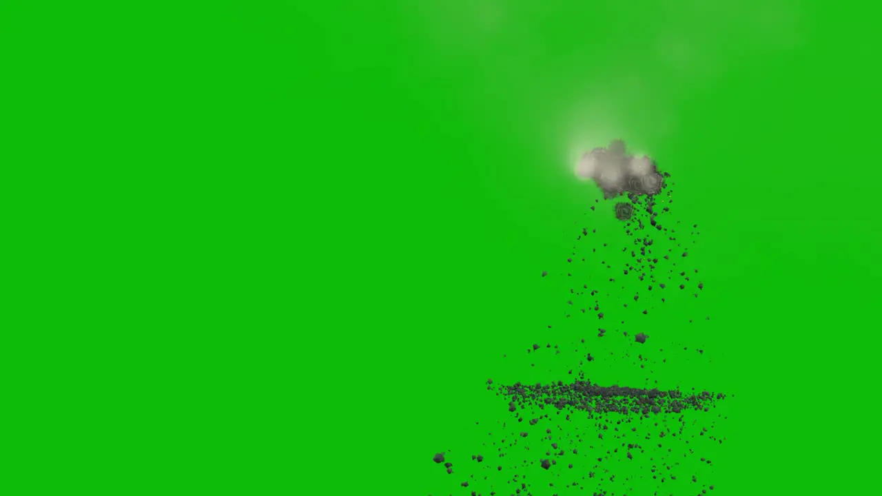 Visual effects VFX firearm shooting on wall with debris falling on green screen 3D animation camera closer