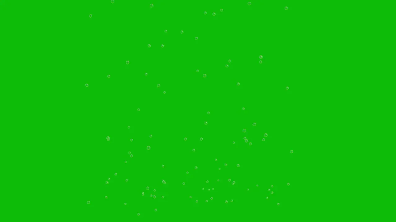 Visual effects VFX small bubbles floating rising from the bottom of the screen on green screen 3D animation