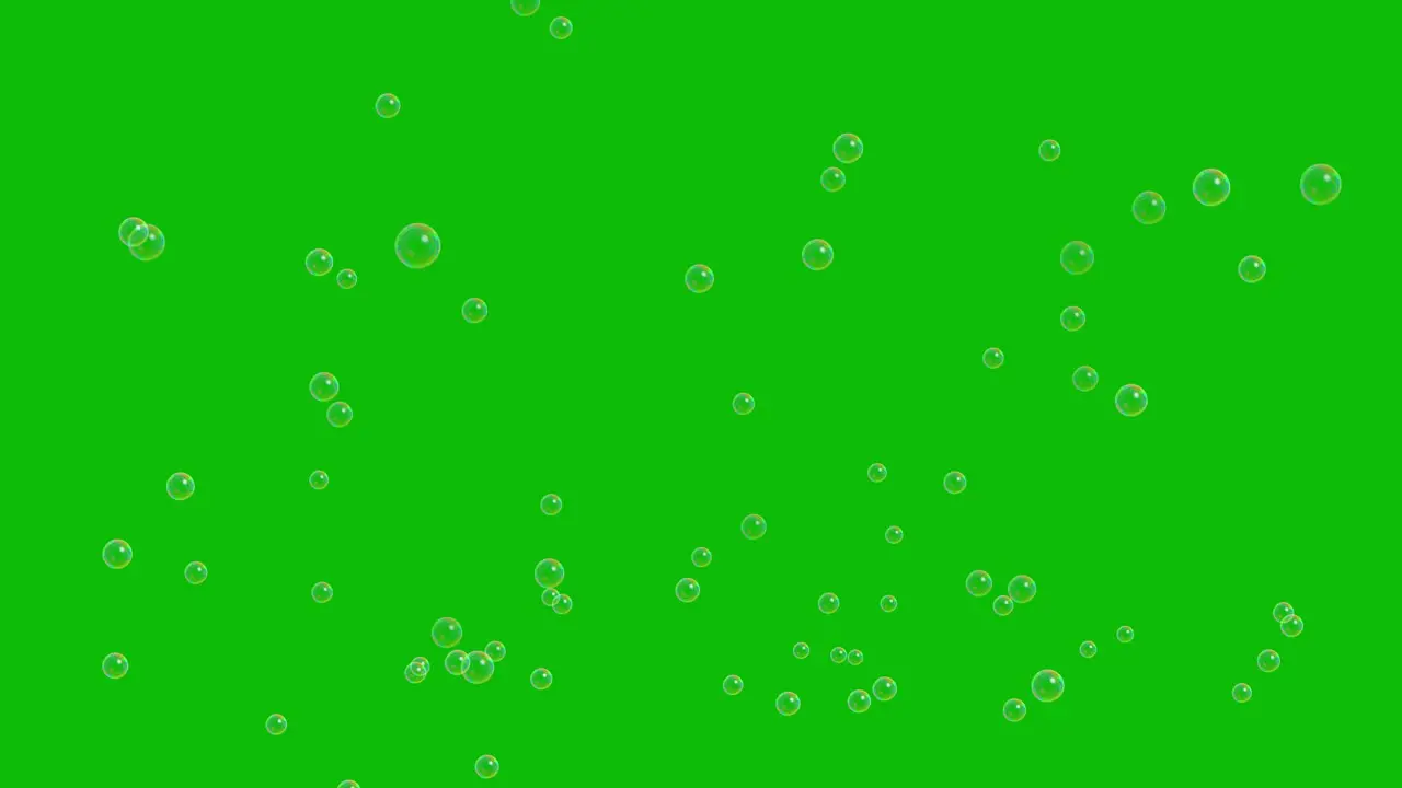 Visual effects VFX bubbles floating rising from the bottom of the screen on green screen 3D animation