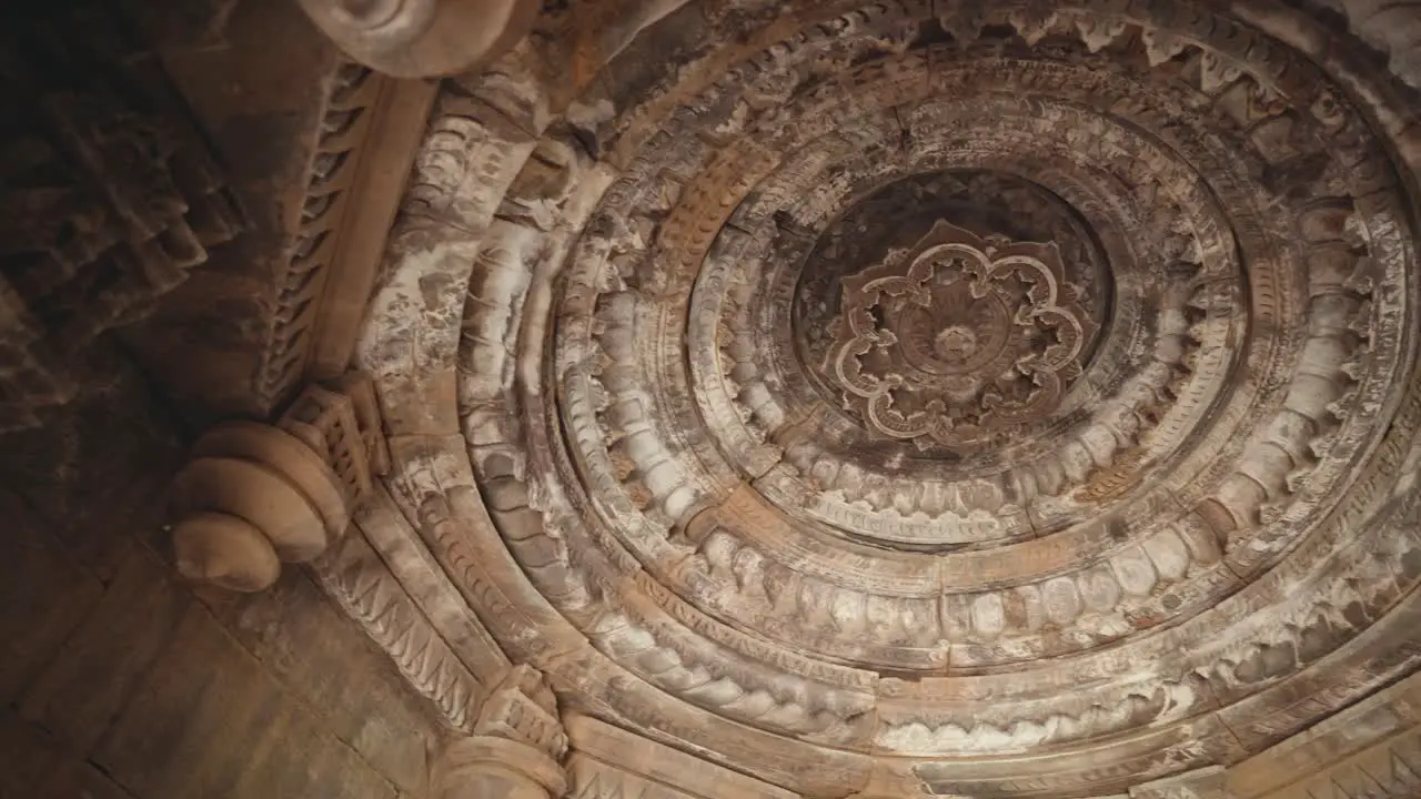 Pan shot of Beautiful Architecture on ceiling of an Ancient Temple in Rajasthan India