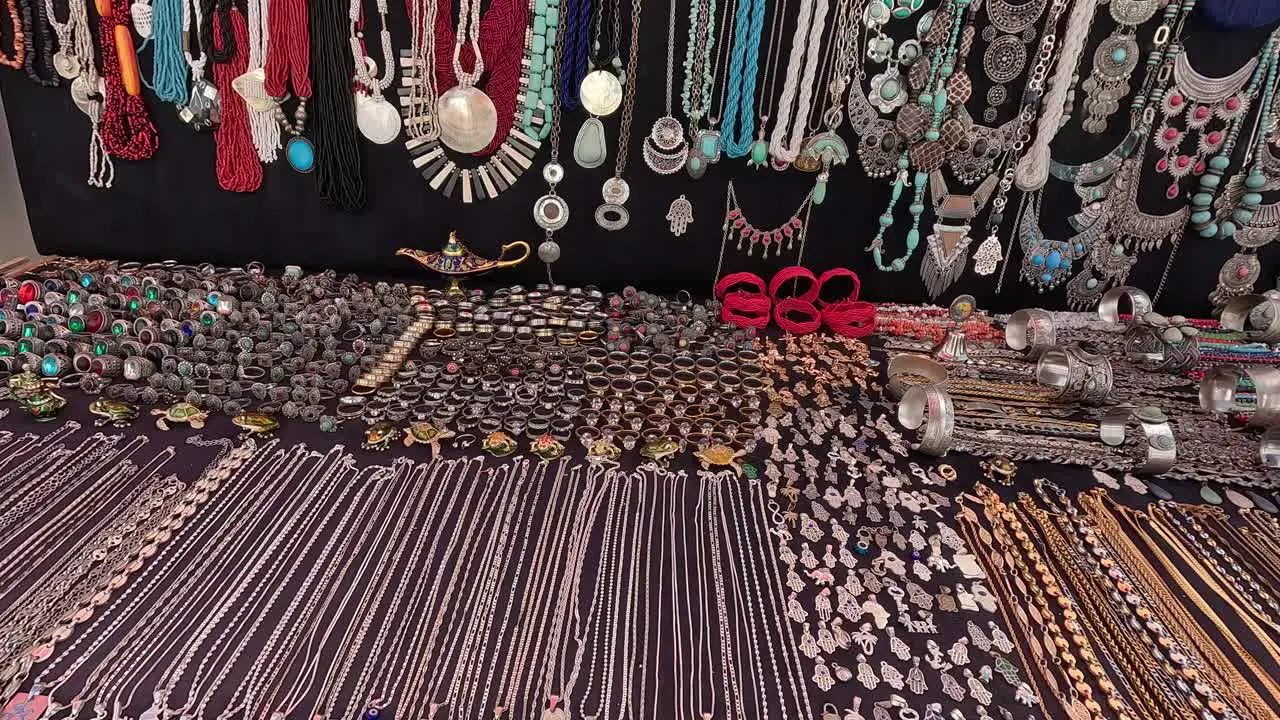 POV shot of a Shop of traditional rings and bracelets in Sidi Bou Said Tunisia