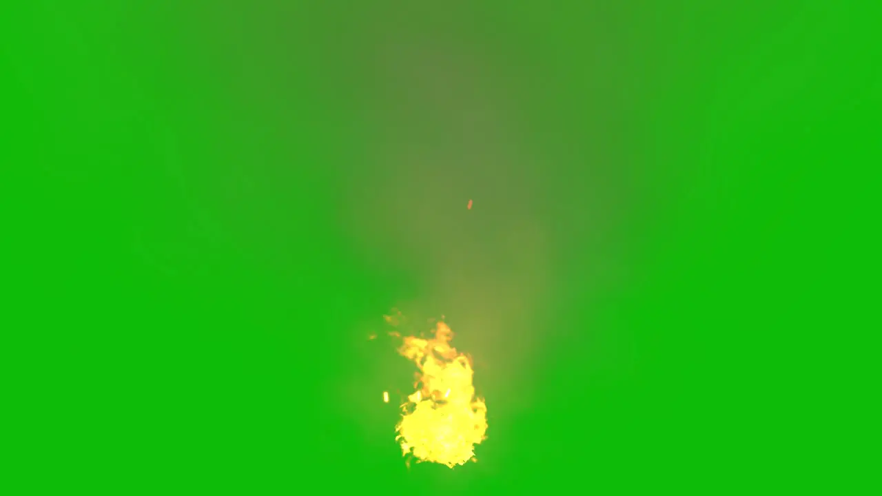 Visual effects VFX fire burning with smoke sparks on green screen 3D animation