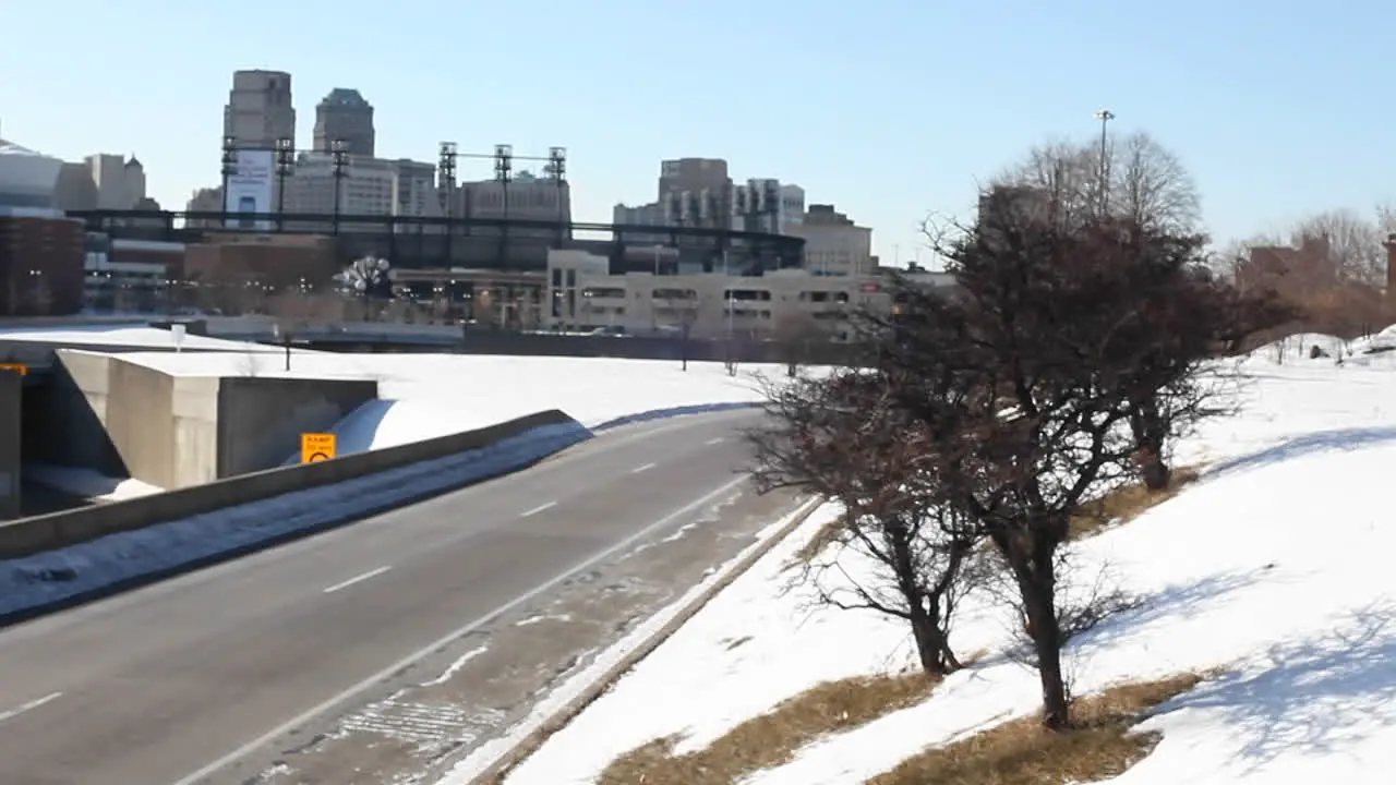 Traffic on a city street in winter