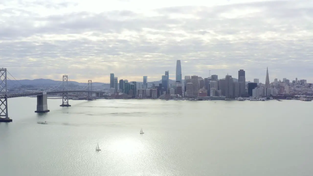 Aerial panorama of the city and the bridge drone view