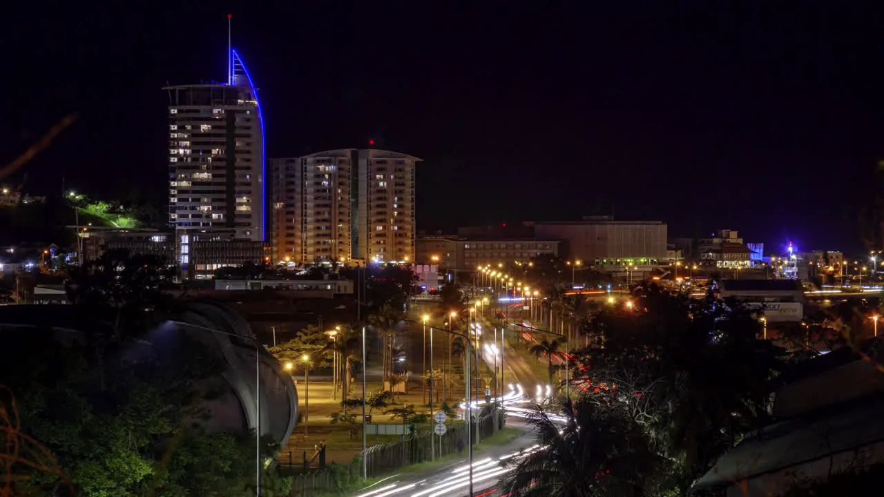 Night timelapse of traffic on Provincial Road VE1 in Nouméa New Caledonia