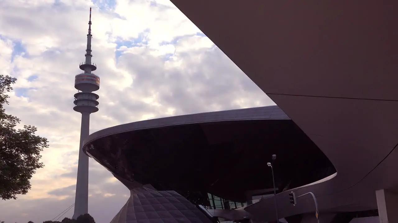 Establishing shot of BMW headquarters in Munich Germany 5