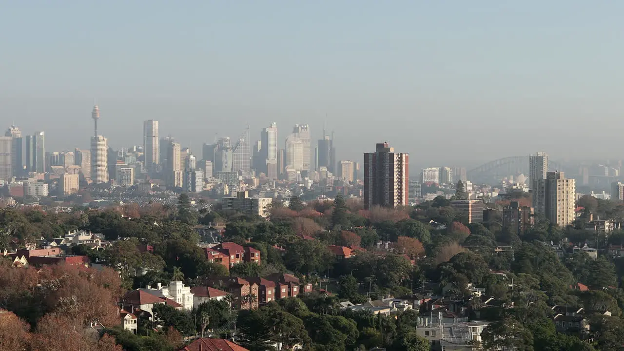 A dense cloud of pollution over the city of Sydney due to the fires in Australia