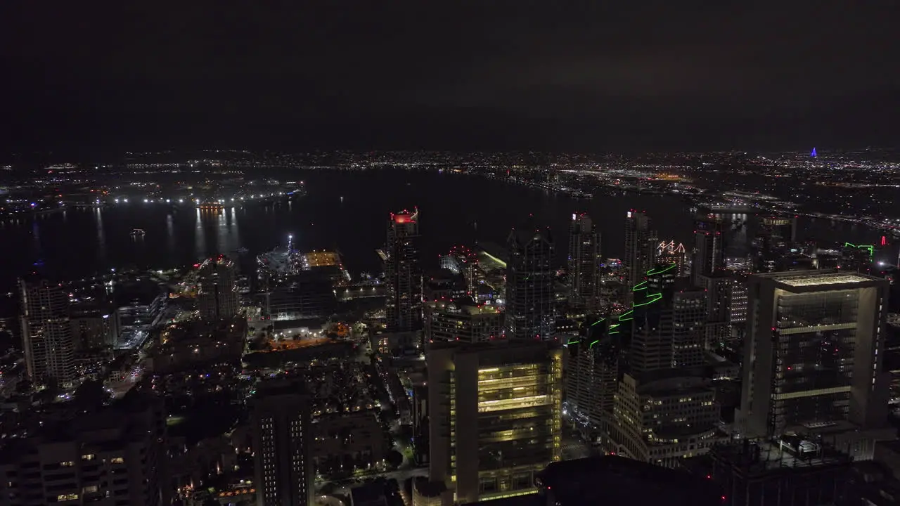 San Diego California Aerial v109 cinematic panning view above core-columbia capturing waterfront downtown cityscape and north island coronado and bay views Shot with Mavic 3 Cine September 2022