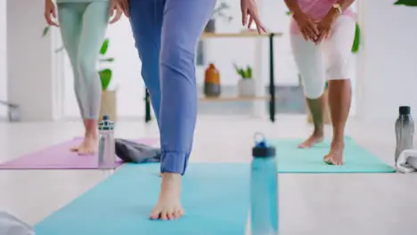 Mature women doing yoga in warrior pose