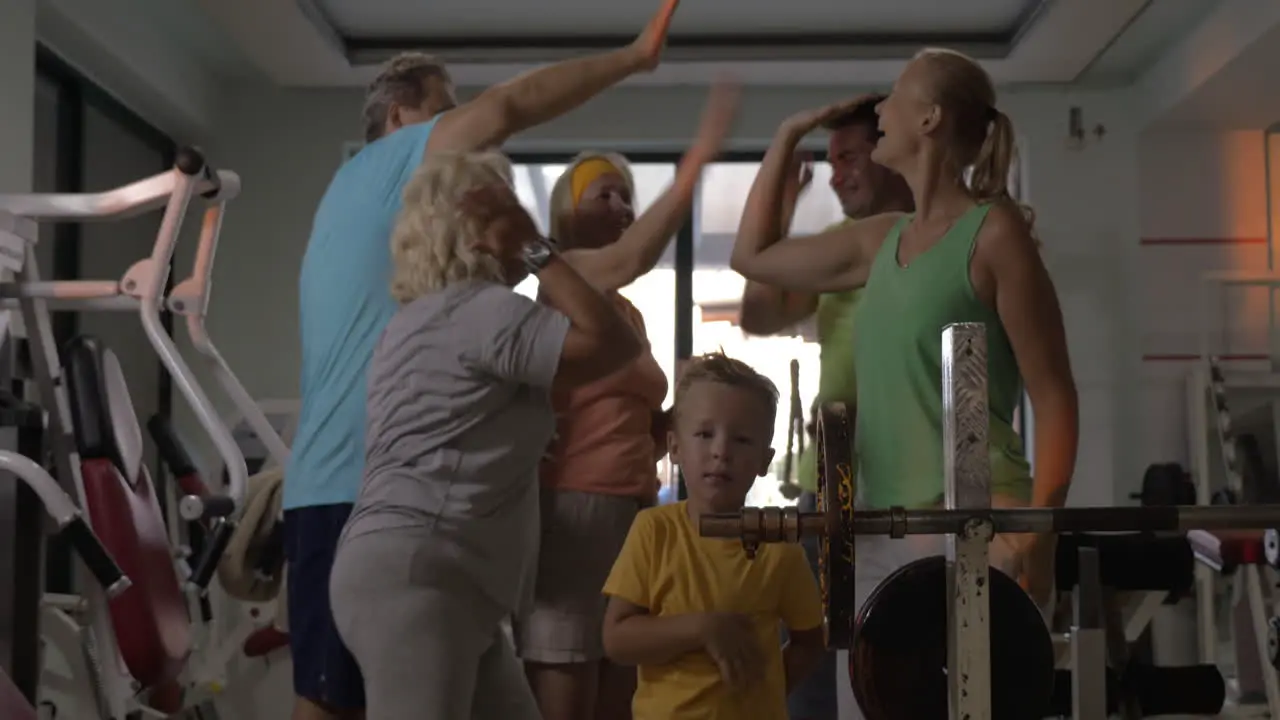 Excited family in the gym