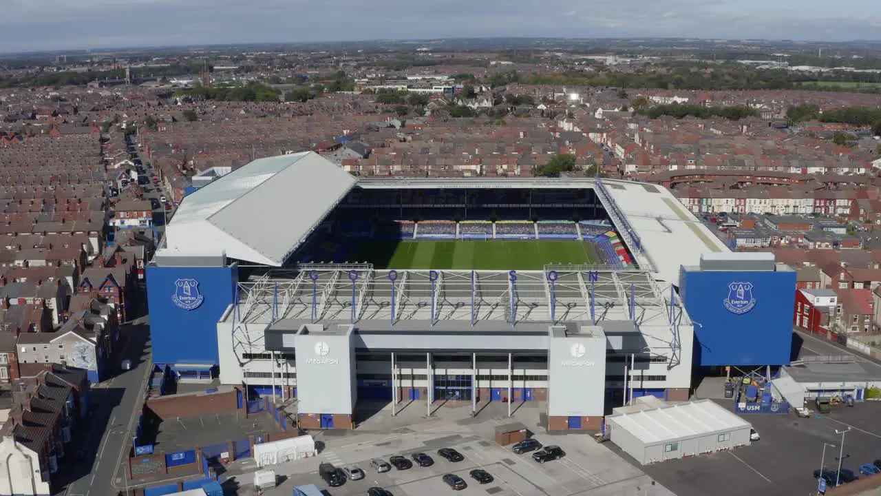 Drone Shot Pulling Down Towards Goodison Park Stadium 02