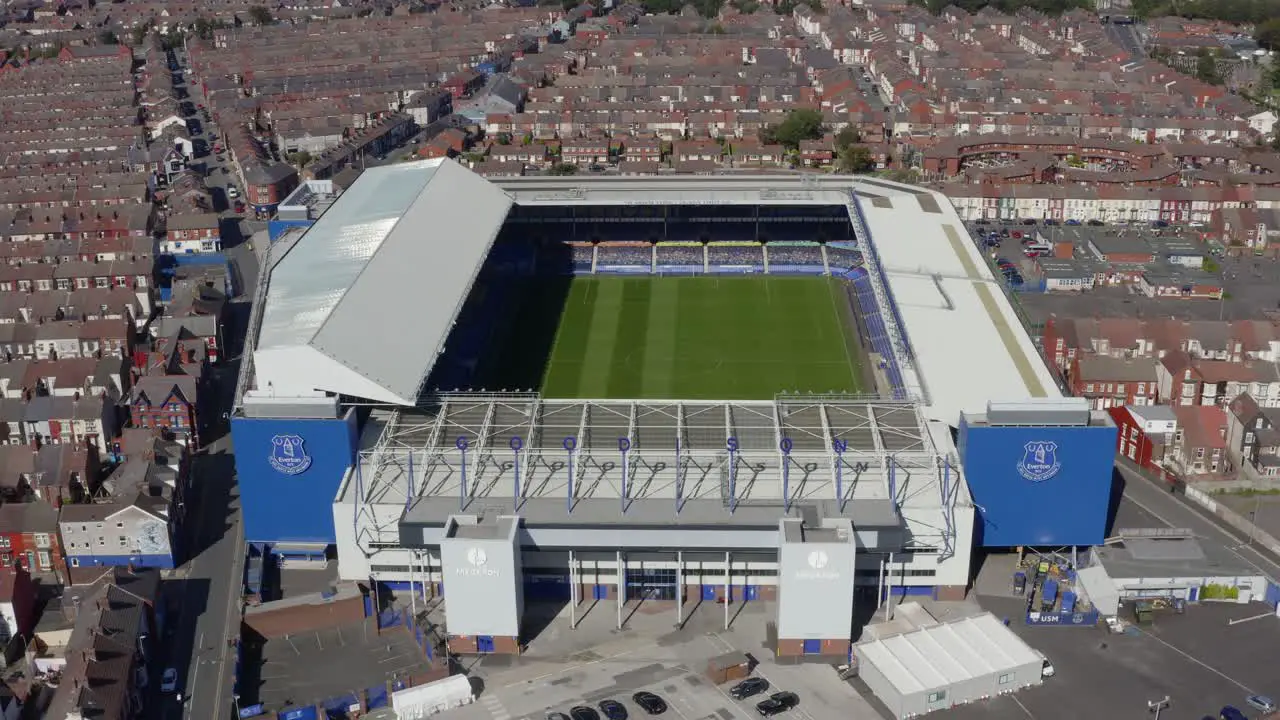 Drone Shot Pulling Down Towards Goodison Park Stadium 01