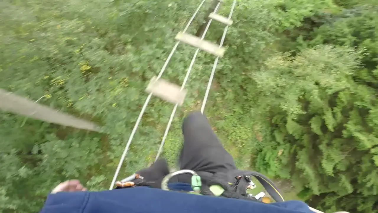 POV Walking Across Tree Top Ladder