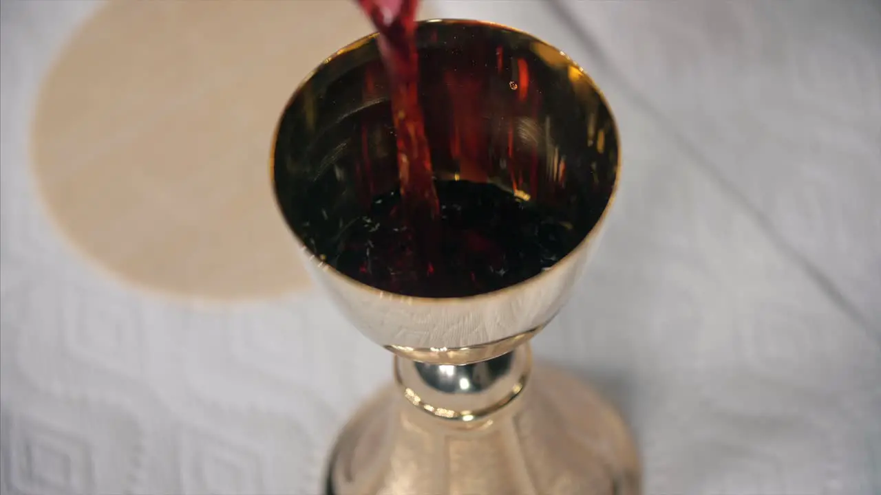 Eucharist Wine Being Poured Catholic Church Cinematic 4K