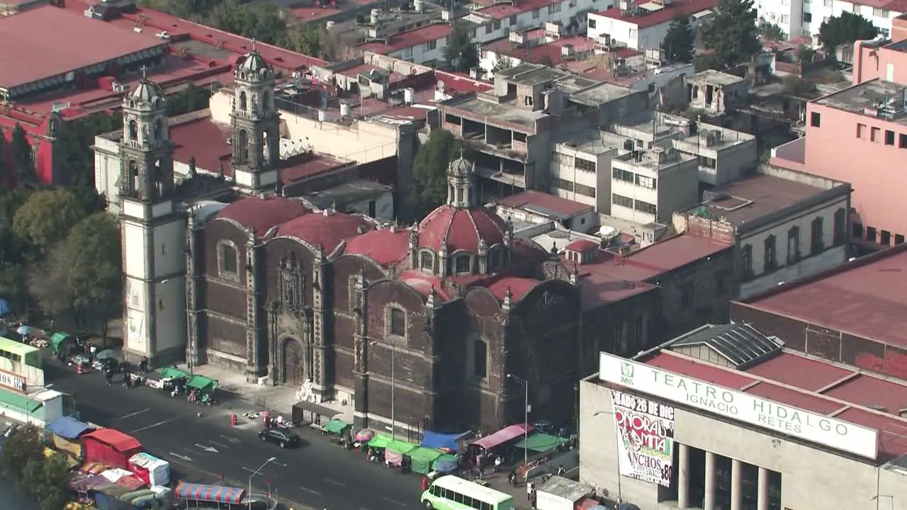 Aerial shot of Templo de la Santa Veracruz in Ciudad de Mexico