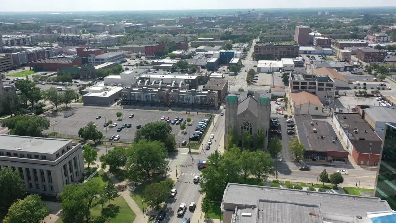 Aerial View of church in city