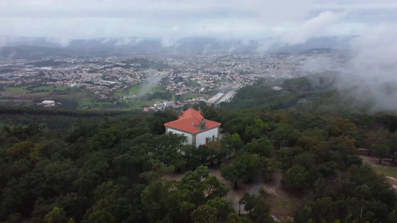 Church reveal from above aerial drone shoot of a church