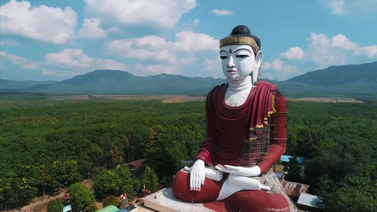 Aerial Massive Buddha Statue Asia Countryside Drone