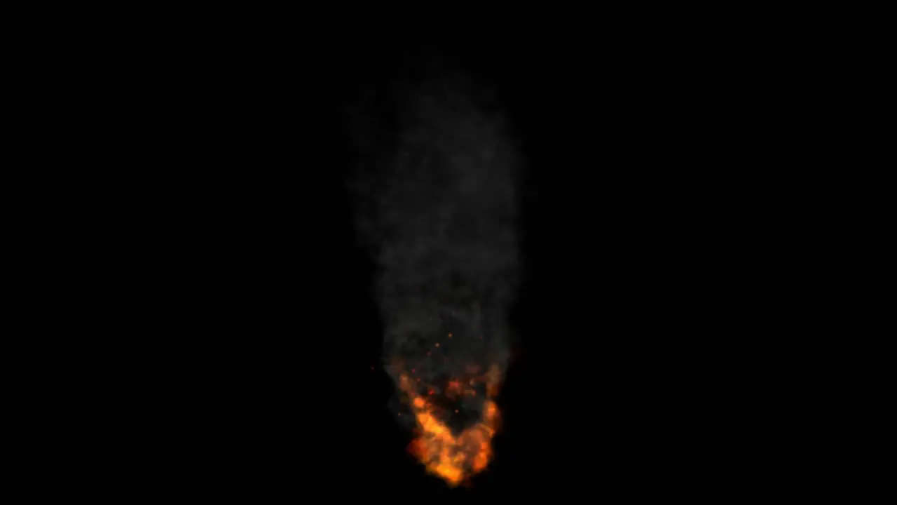 Thick black smoke with fire burning and sparks on black background 2D visual effects animation