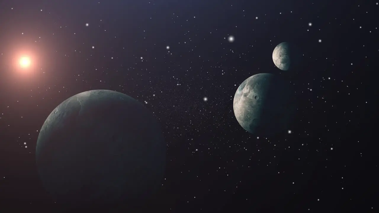 4k universe three planets and bright stars moving in space