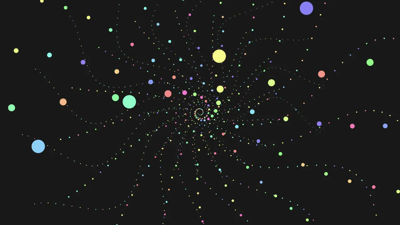 Spiral neon rainbow dots on dark space