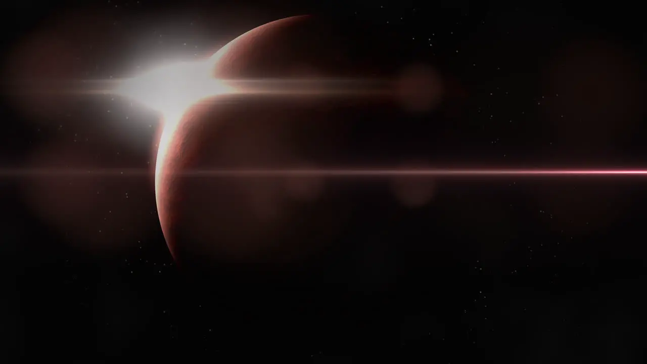 Big red planet with light effect in galaxy