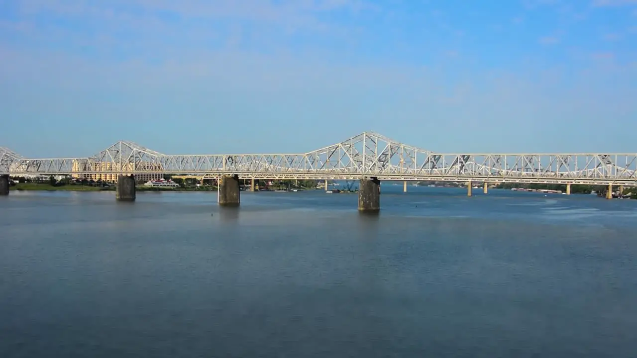 Tilt Shift footage of bridge over Ohio River at Louisville KY