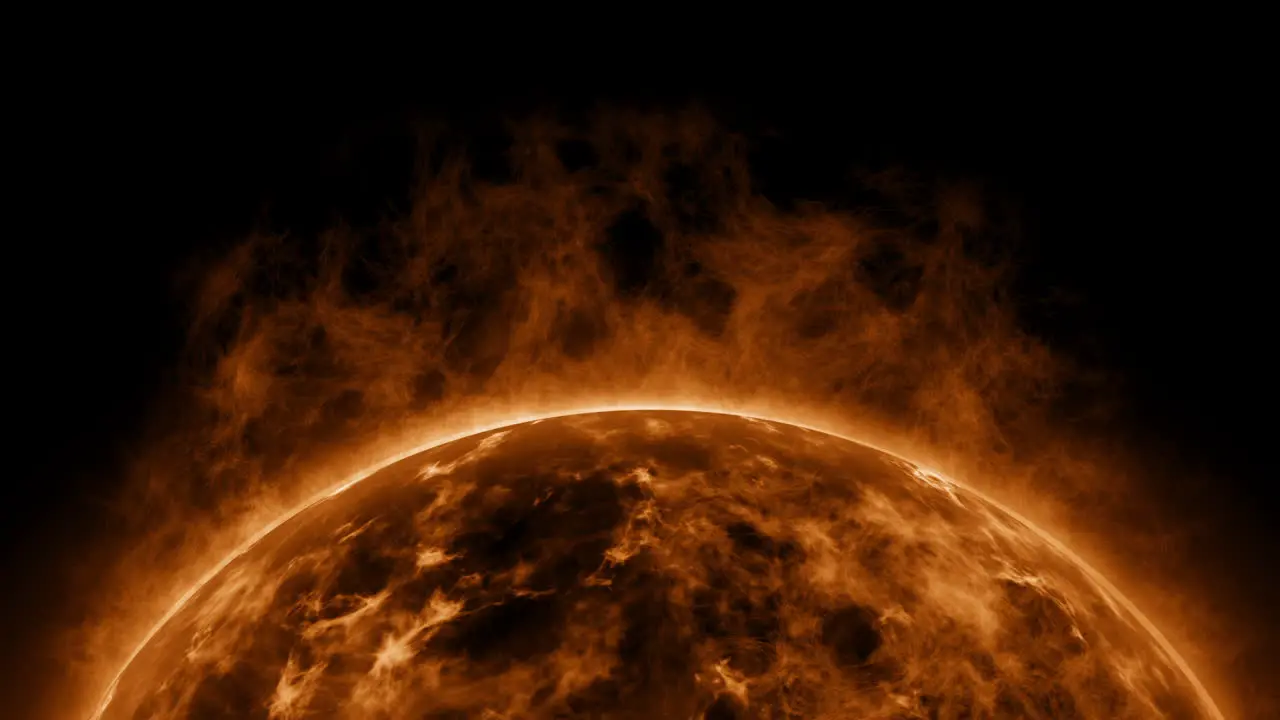 CGI composite of the sun in space burning hydrogen and helium giving off solar flares