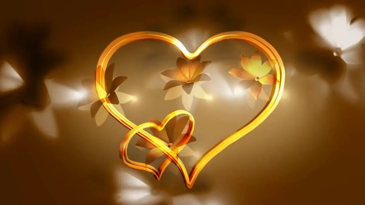 Gold Floating Hearts With Spinning Flowers