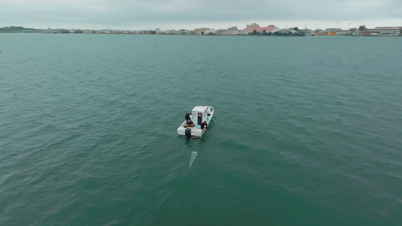 Aerial Panoramic Oceanographic research boat in Mediterranean Sea Sète France