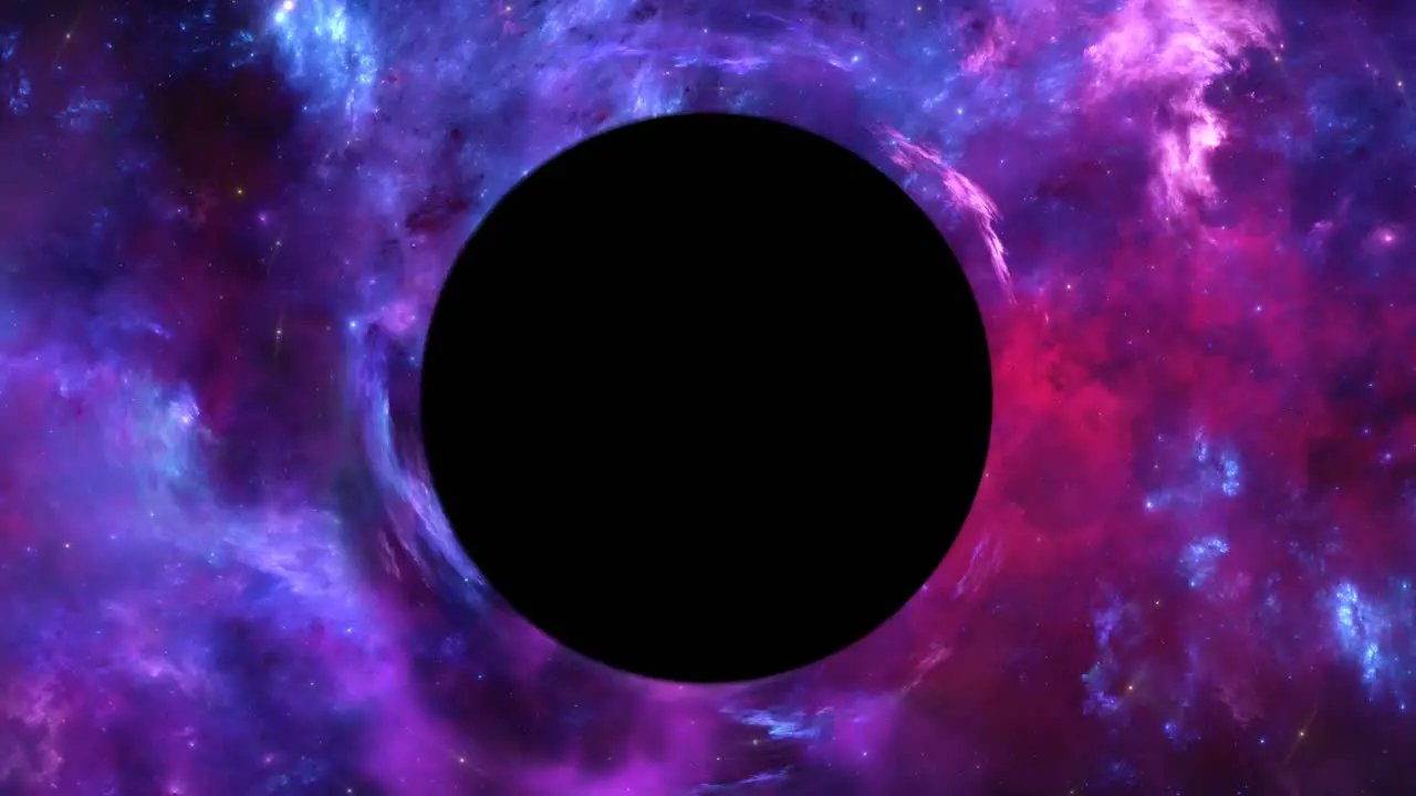 CGI of colorful nebula spinning around black hole