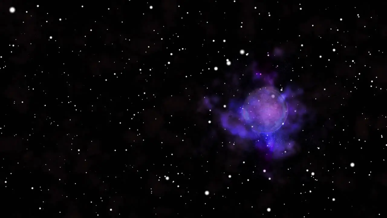 Space travel animation with a dynamic gas or fog nebula and a planet forming in the particles