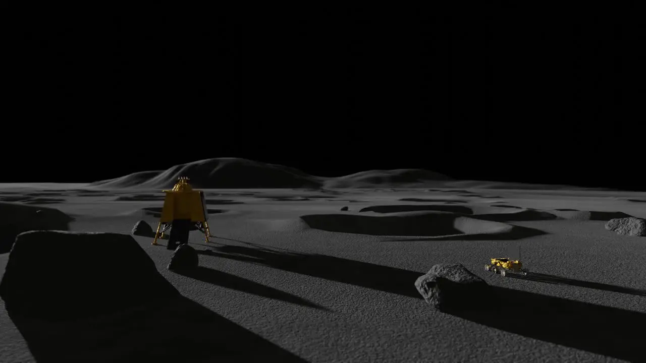 3D animation of Chandrayaan 3 and its rover on the Moon