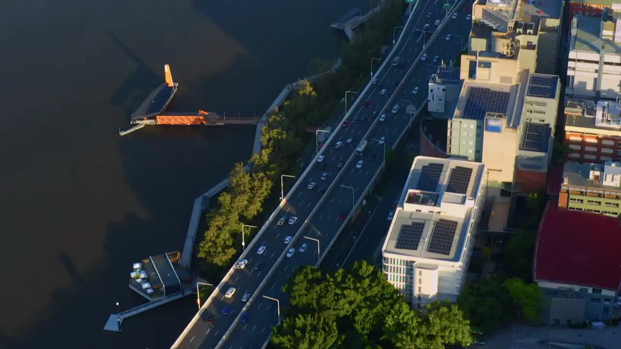 Aerial View of Morning Traffic on Brisbane Riverside Expressway QLD Australia