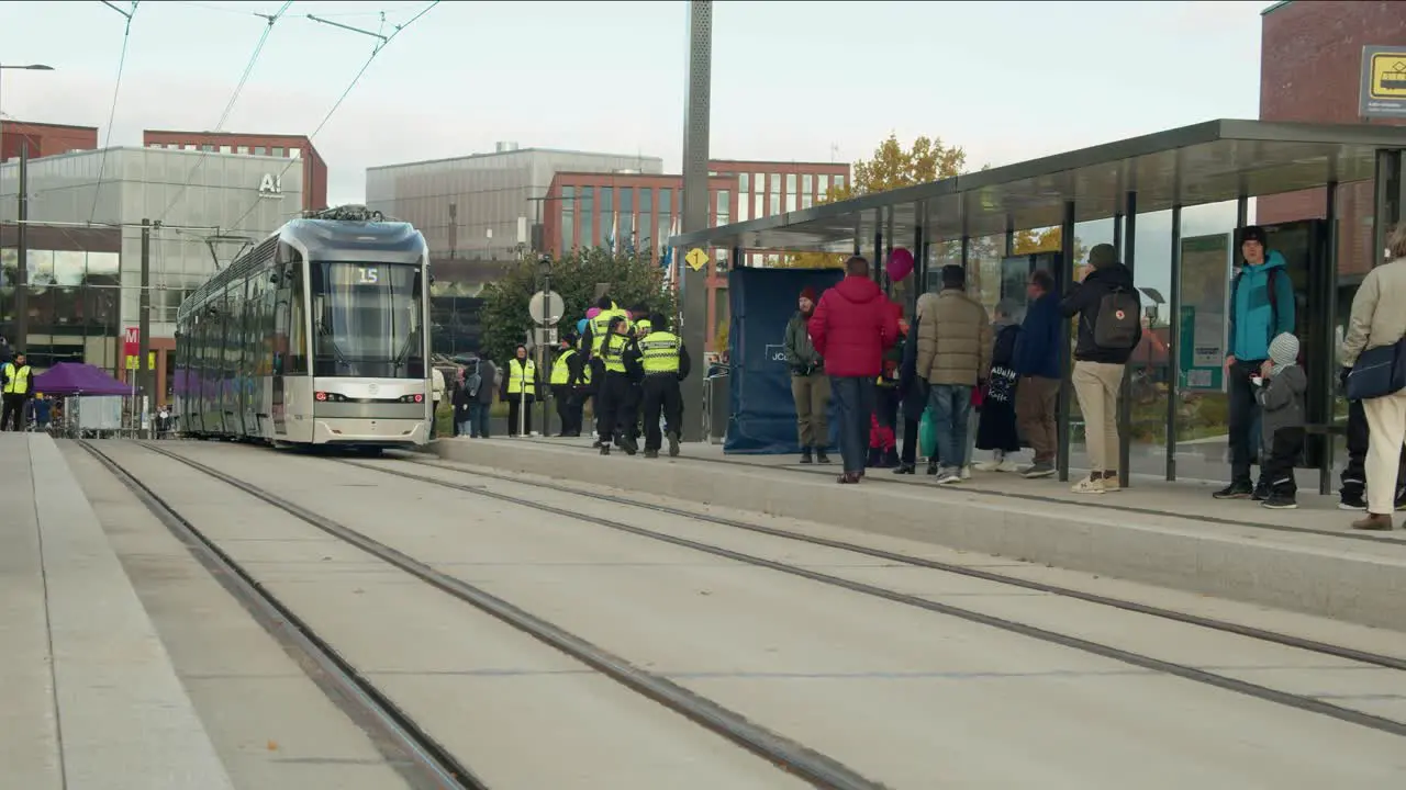 Comfortable new public transit train transports people in Helsinki FIN