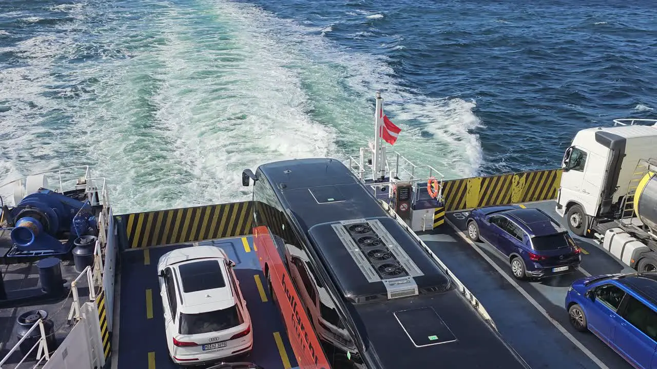 View of ferry deck with cars from above