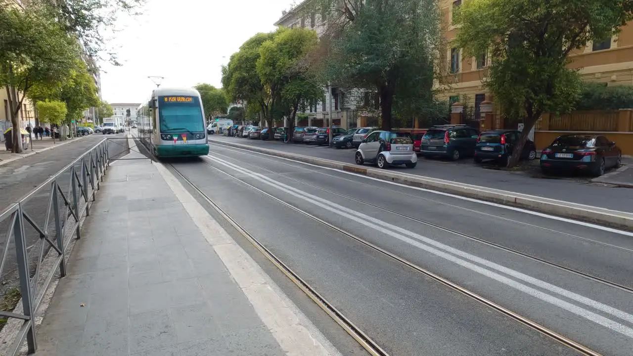 ATAC Tram Arrives at Station Slow Motion