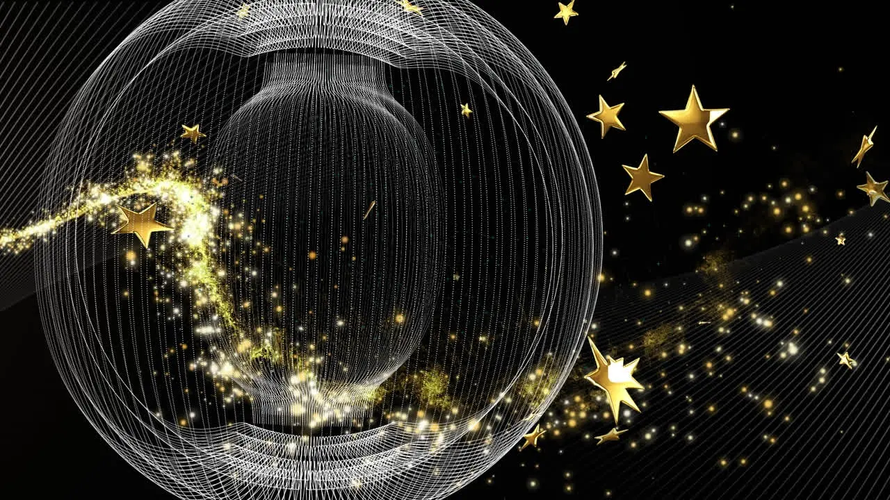 Animation of stars and vintage microphone on black background